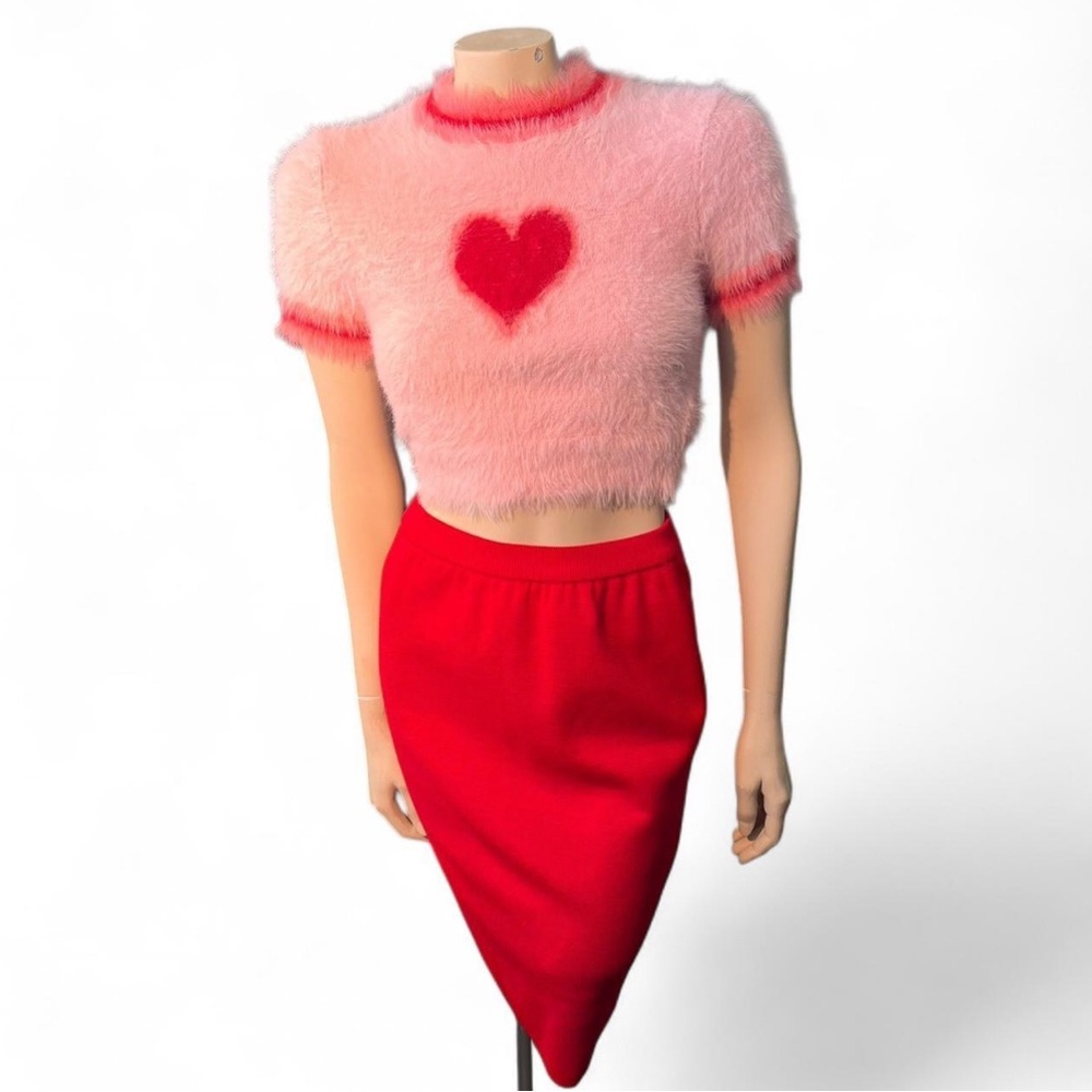 Urban Outfitters Pink Fuzzy Red Heart Crop Top